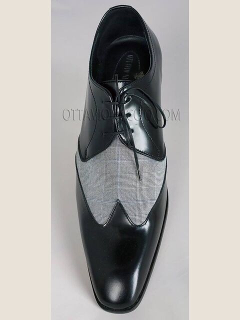 Scarpa allacciata bicolore nero - principe di galles grigio