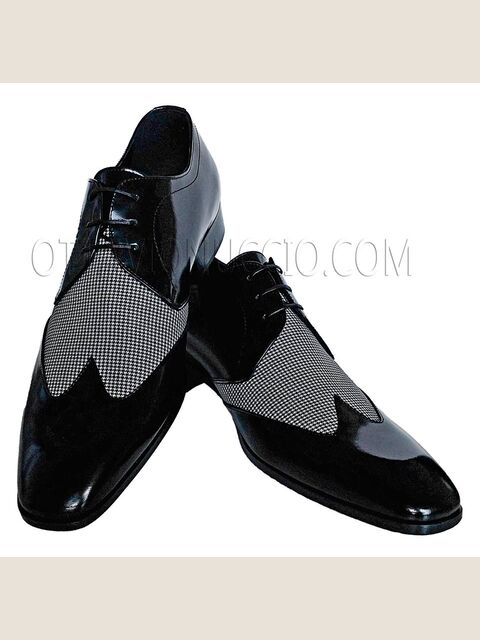 Scarpa allacciata bicolore nero - pied de poule