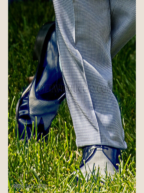 Scarpa vernice blu e Pied-de-poule blu