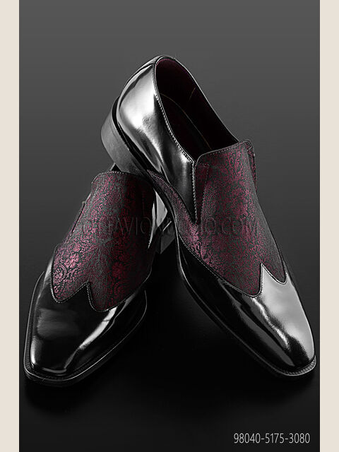 Scarpa bicolore pelle nera inserto bordeaux