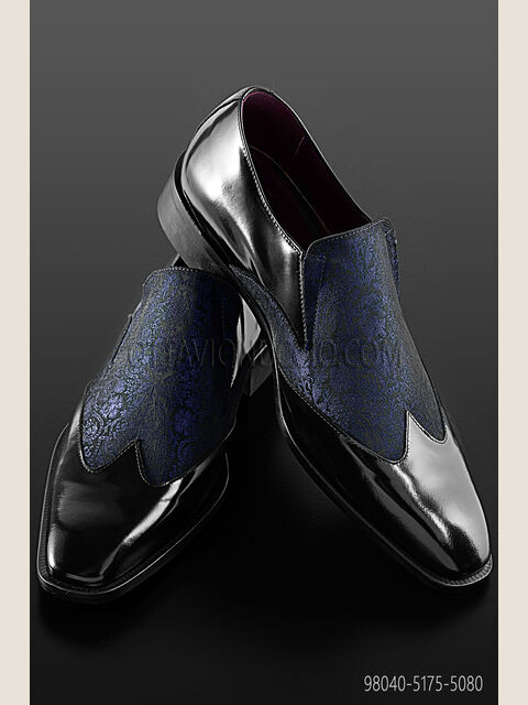 Scarpa bicolore pelle nera inserto blu