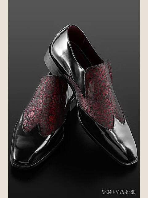 Scarpa bicolore pelle nera inserto rosso