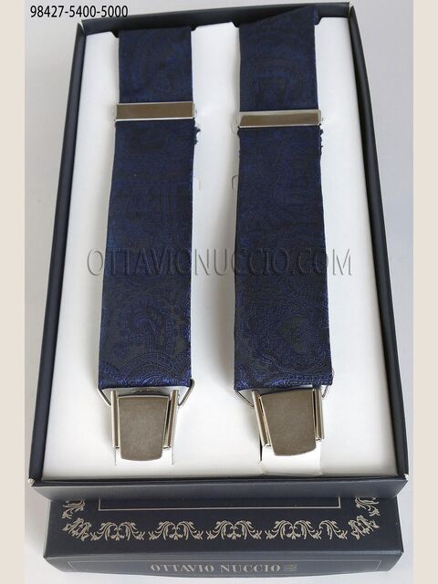 Bretelle blu in tessuto damascato