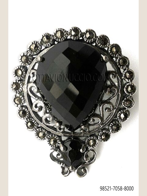 Spilla placcata argento con pietra nera