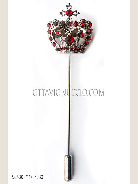 Spillone corona argento con strass rossi