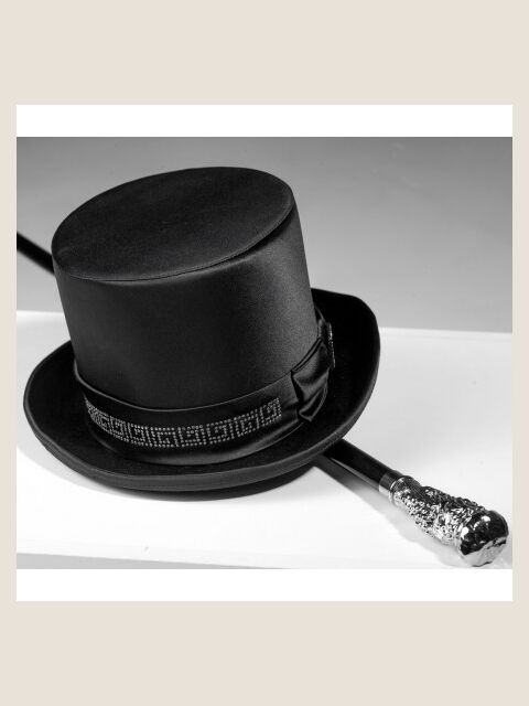 Cilindro in raso nero con strass