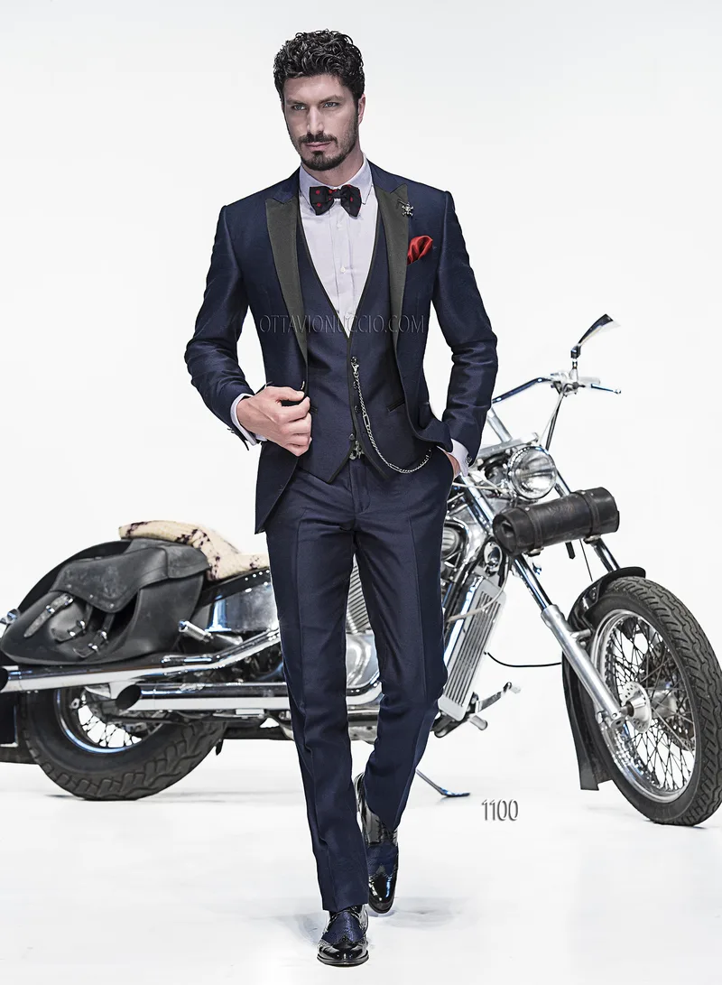 Abito sposo blu in shantung 1