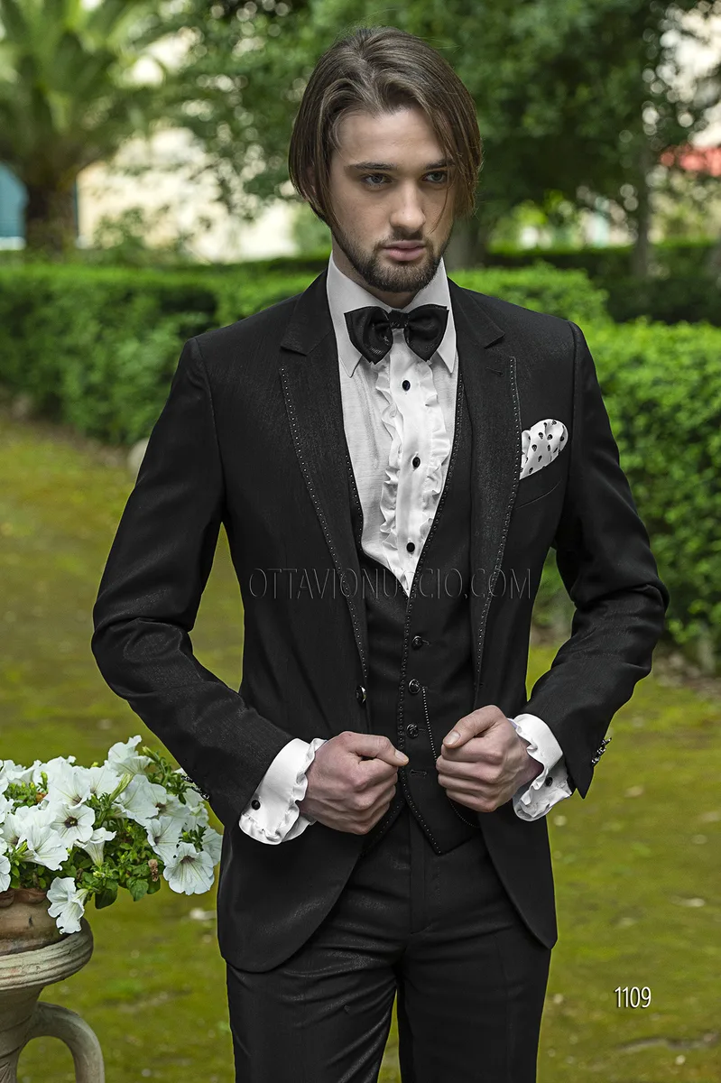 Abito nero da cerimonia uomo con strass 1