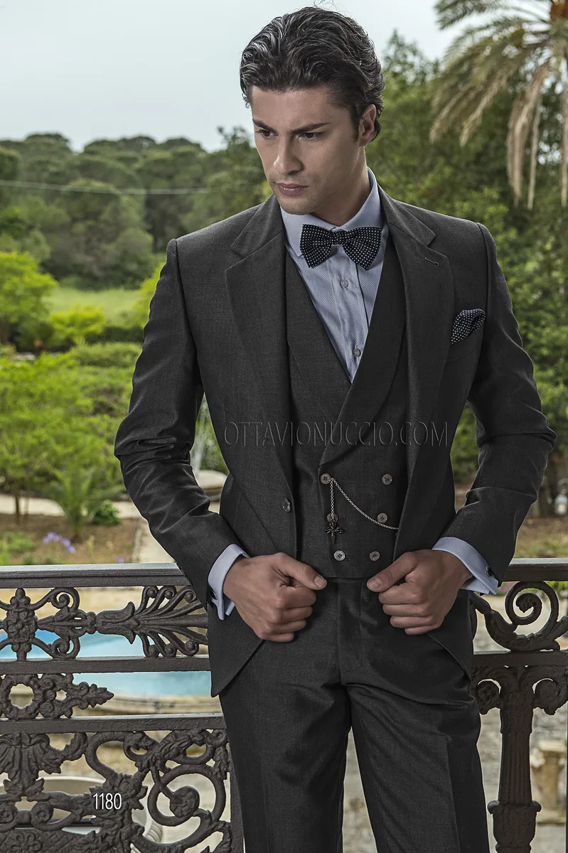 Abito sposo 3 pezzi in lana poliestere mohair grigio 1