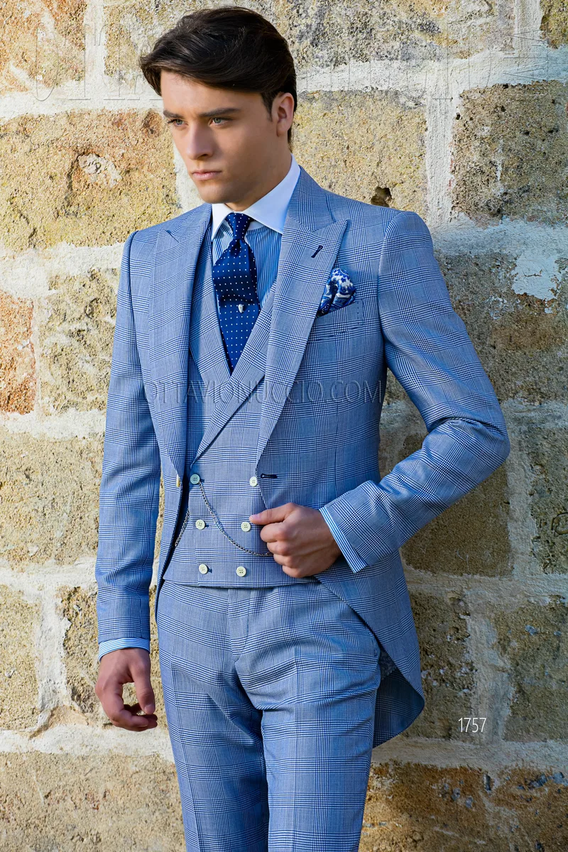 Tight sposo azzurro Principe di Galles tre pezzi 1