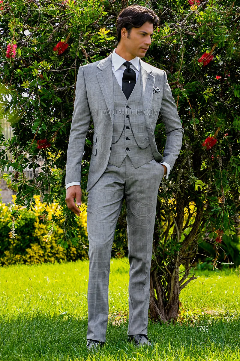 Abito da uomo Principe di Galles grigio chiaro 1