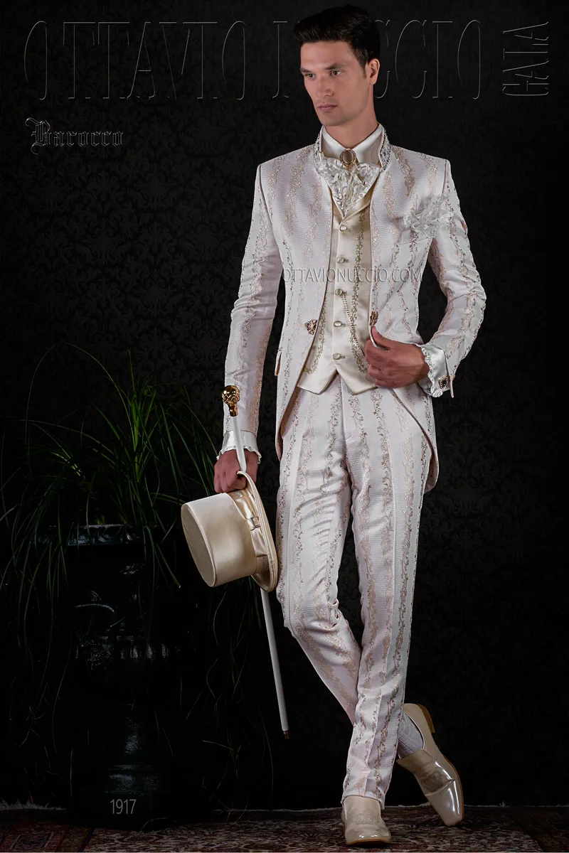 Vestito sposo uomo broccato vintage coreano dorato 1