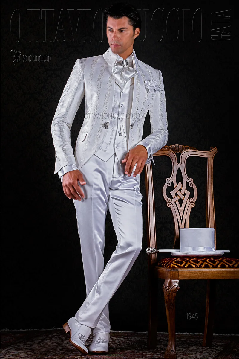 Abito sposo vintage broccato bianco | Giacca damascata bianca 1