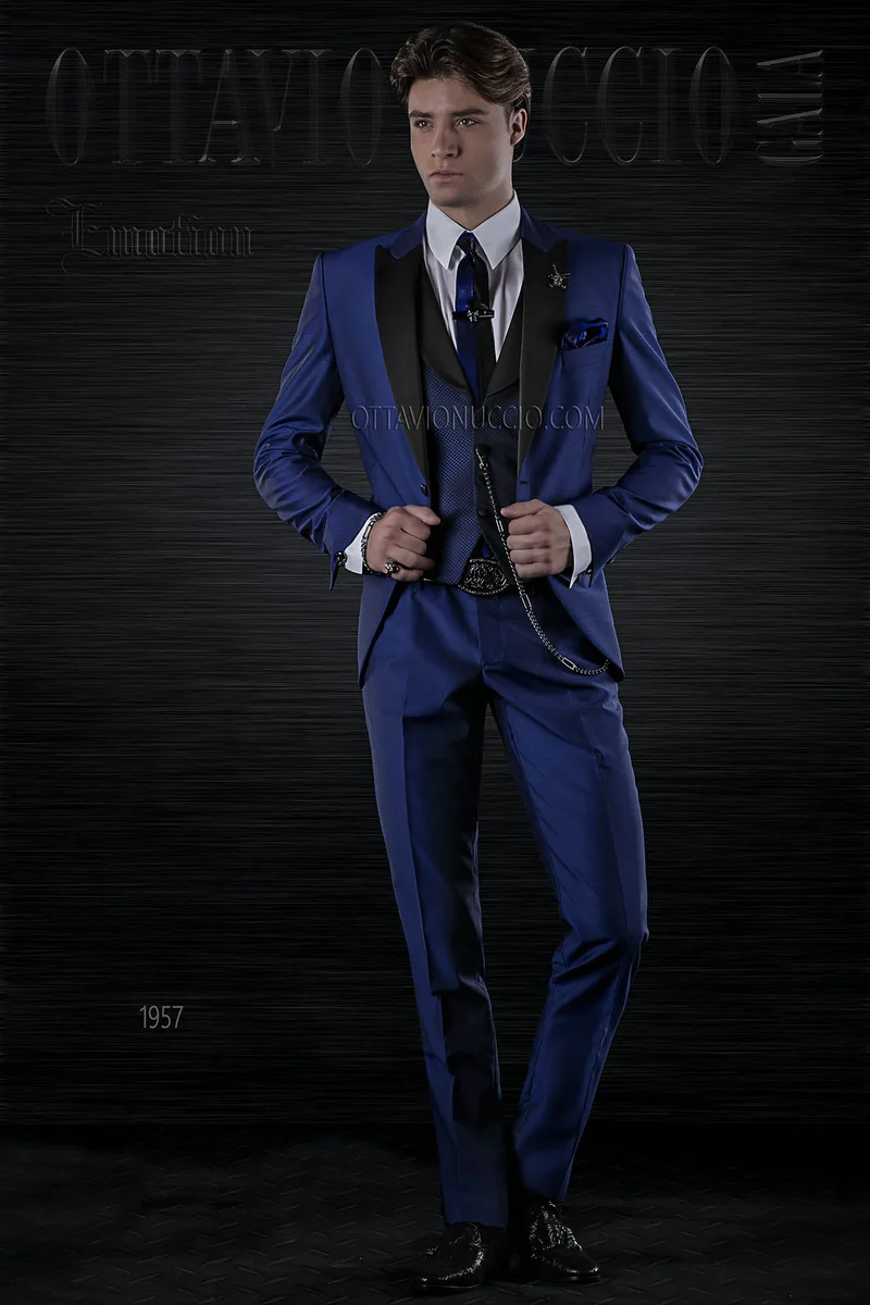 Vestito sposo uomo moderno blu e nero slim fit 1