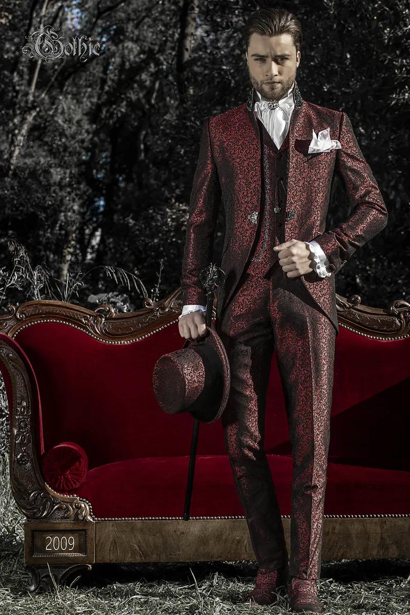 Vestito damascato rosso da cerimonia sposo gotico 1