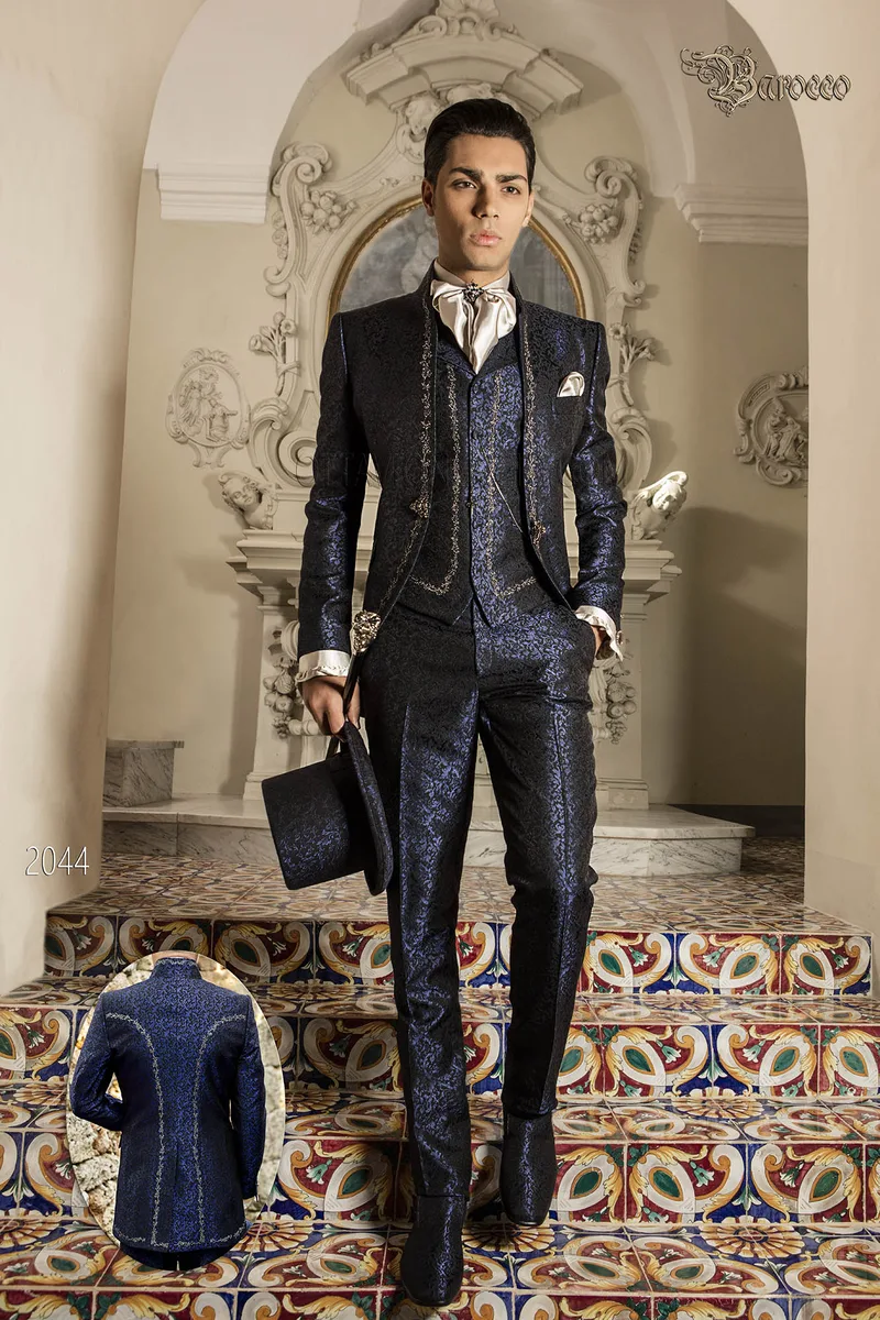 Vestito damascato blu per sposo stile barocco 1