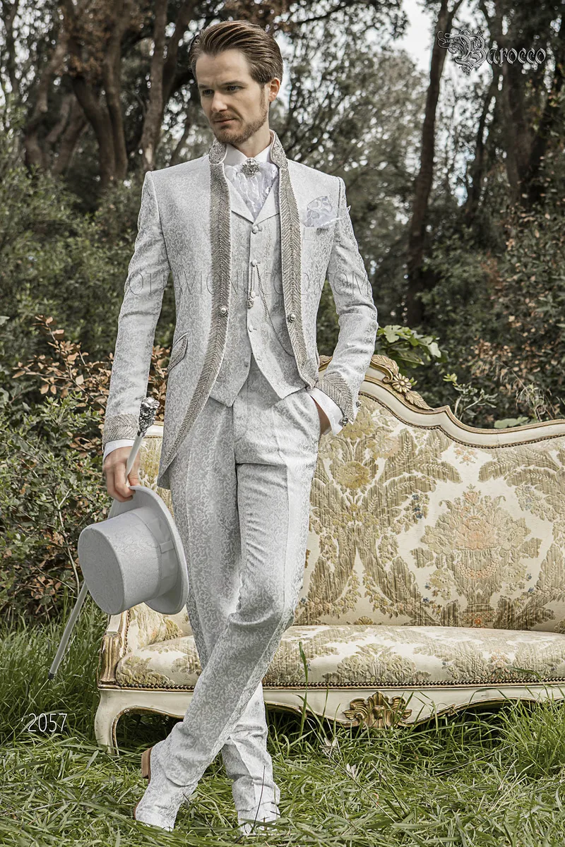 Abito da sposo stile barocco bianco con strass crystal 1