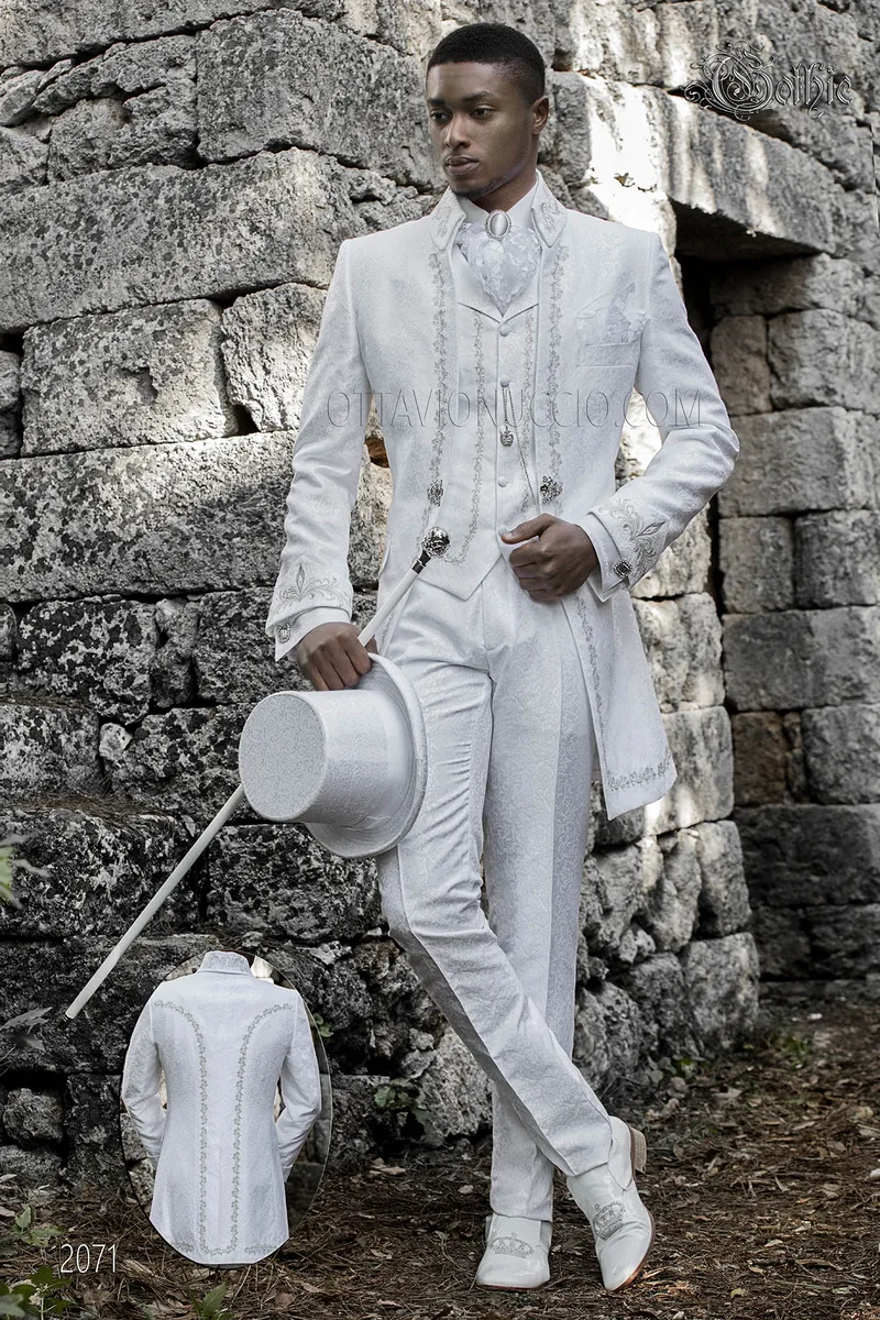 Abito uomo da sposo luxury damascato bianco 1