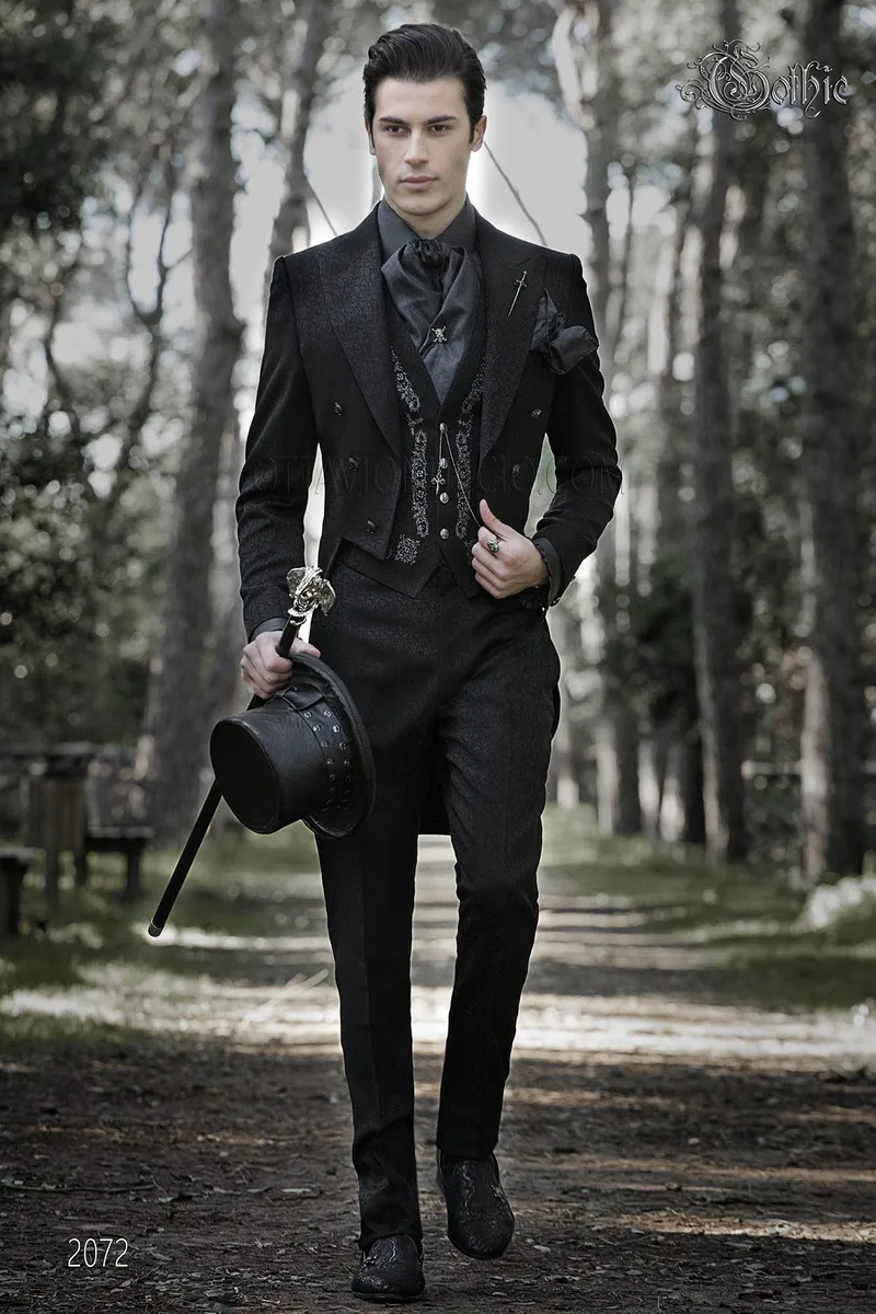 Vestito da sposo Luxury Frak nero damascato 1