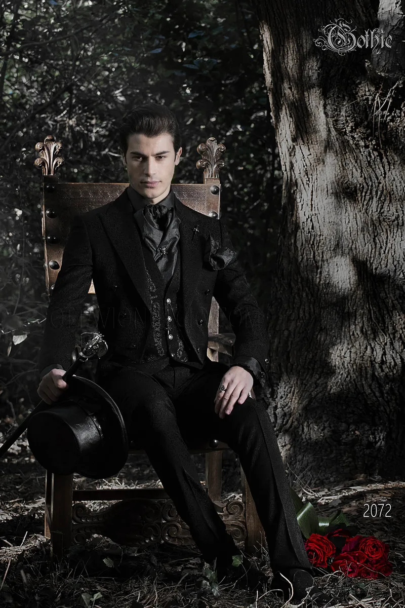 Vestito da sposo Luxury Frak nero damascato 2