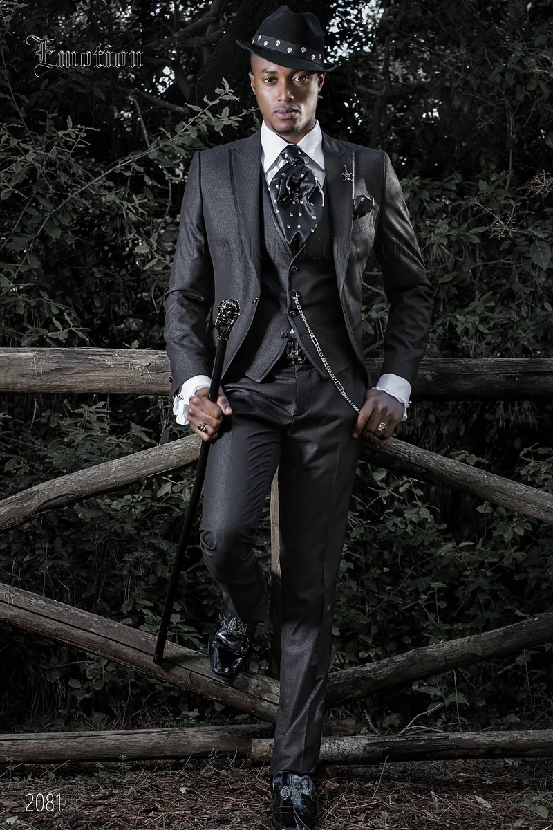 Abito da sposo uomo hipster nero lucido 1