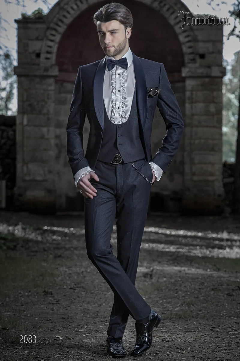 Abito cerimonia blu uomo collo sciallato 1