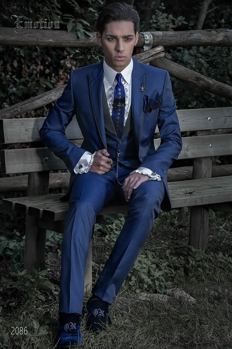 Abito da sposo blu elettrico tessuto jacquard 1