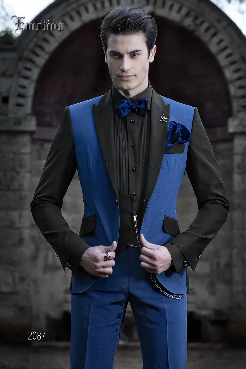 Abito da sposo uomo moderno blu elettrico e nero 1