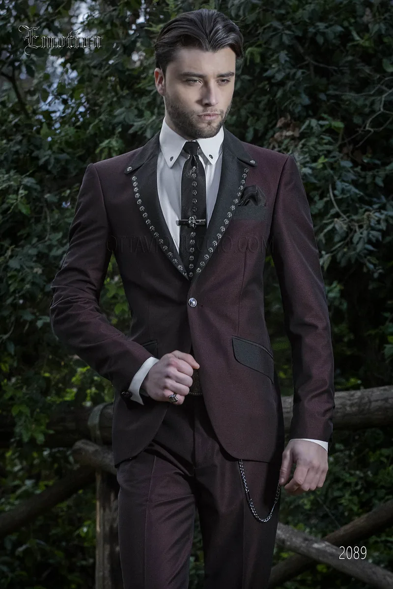 Abito bordeaux uomo da sposo moderno hipster 1