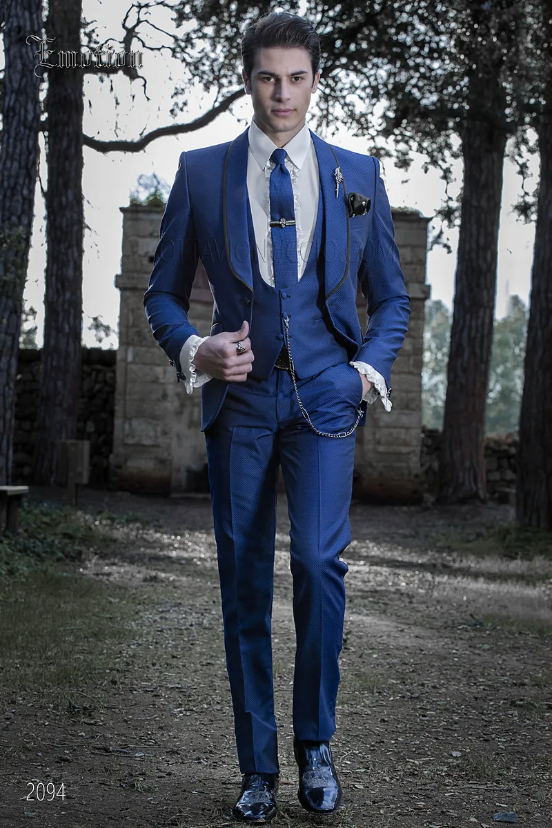Abito da sposo blu elettrico uomo stile moderno 1