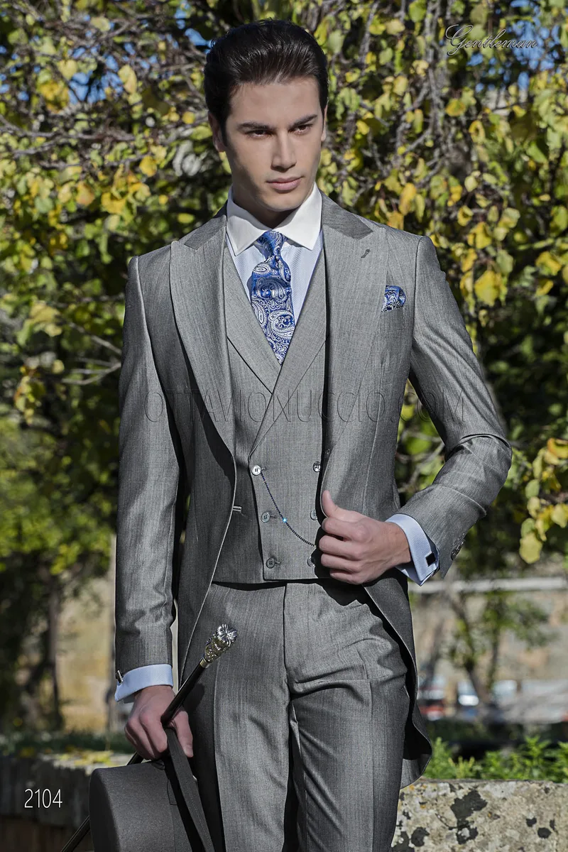 Abito sposo tight moderno grigio in lana mohair 1
