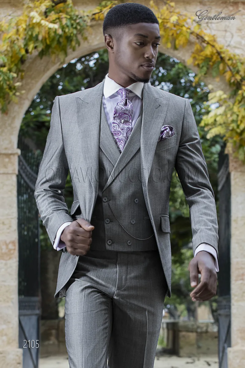 Abito moda cerimonia uomo fashion grigio in lana mohair 1