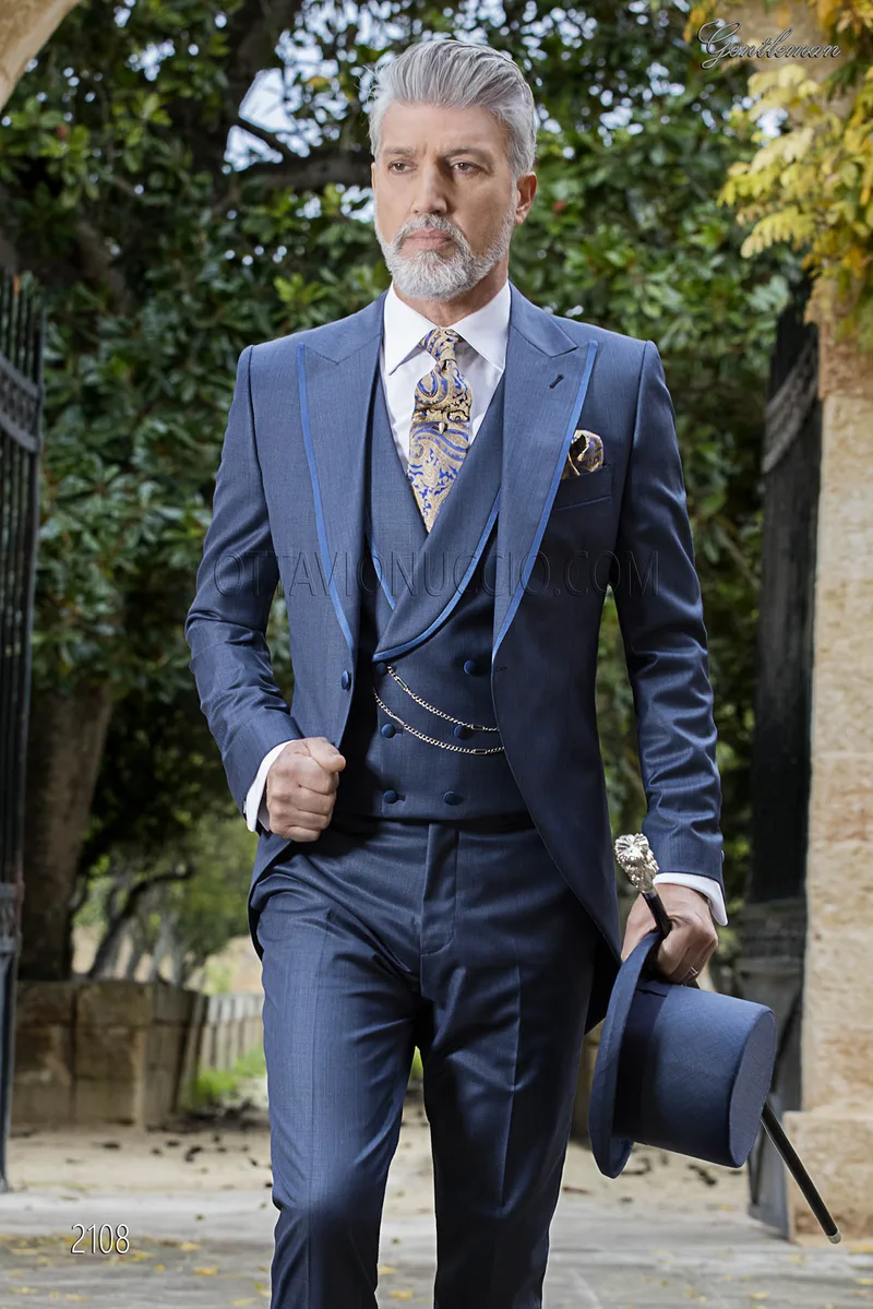 Vestito da sposo uomo fashion blu in misto lana 1