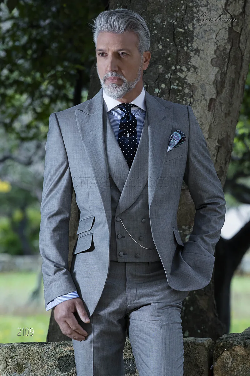 Vestito da cerimonia uomo classico misto lana grigio 1