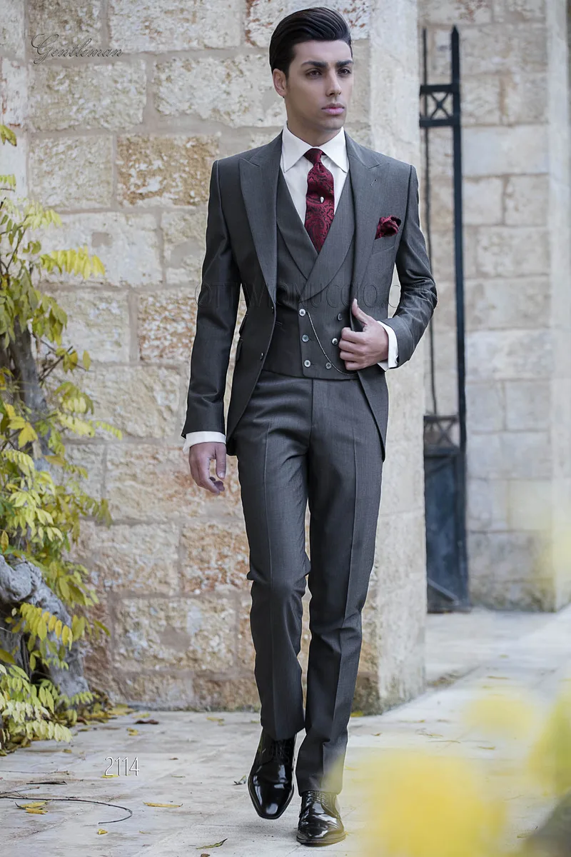 Vestito classico da cerimonia uomo grigio scuro in misto lana 1