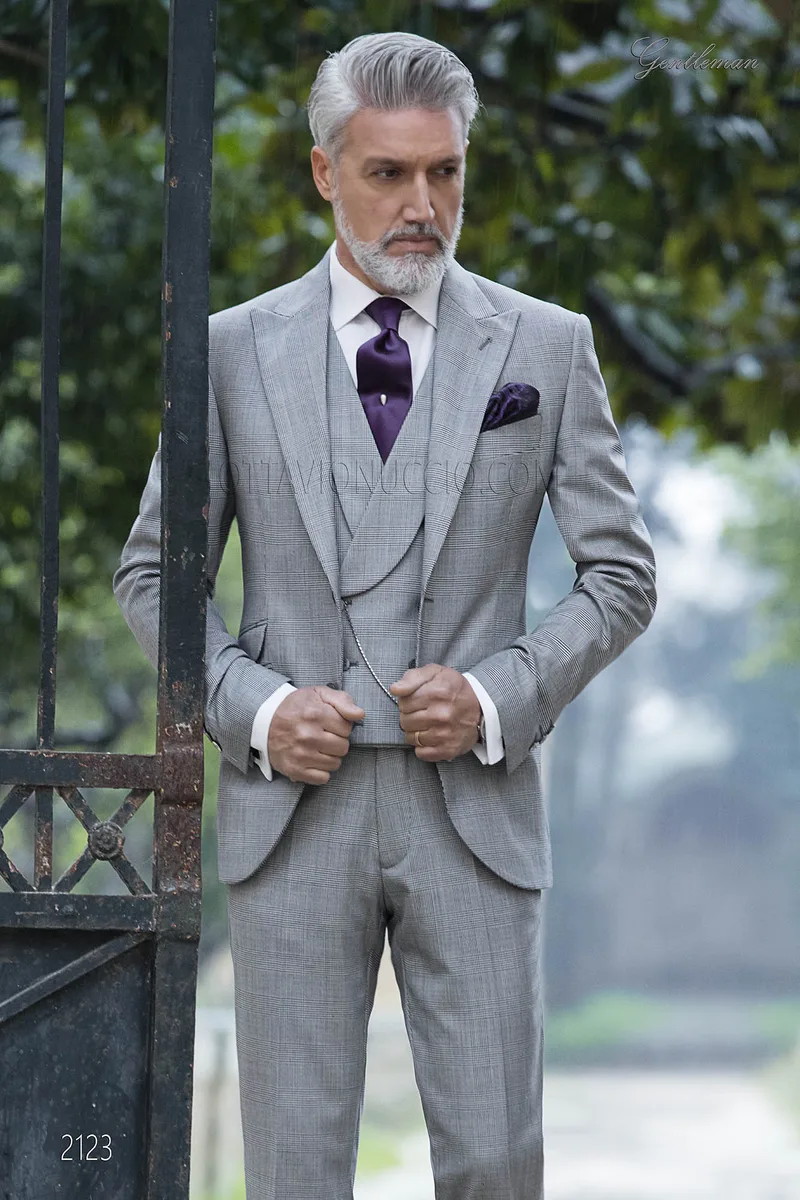 Abito elegante da cerimonia uomo principe di Galles grigio 1
