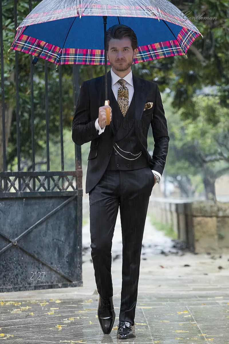 Abito cerimonia uomo elegante nero in pura lana 1