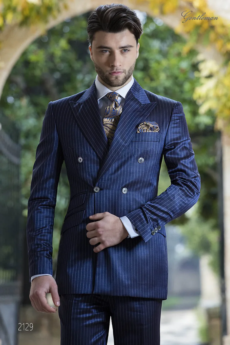 Abito fashion doppiopetto gessato blu royal da sposo 1
