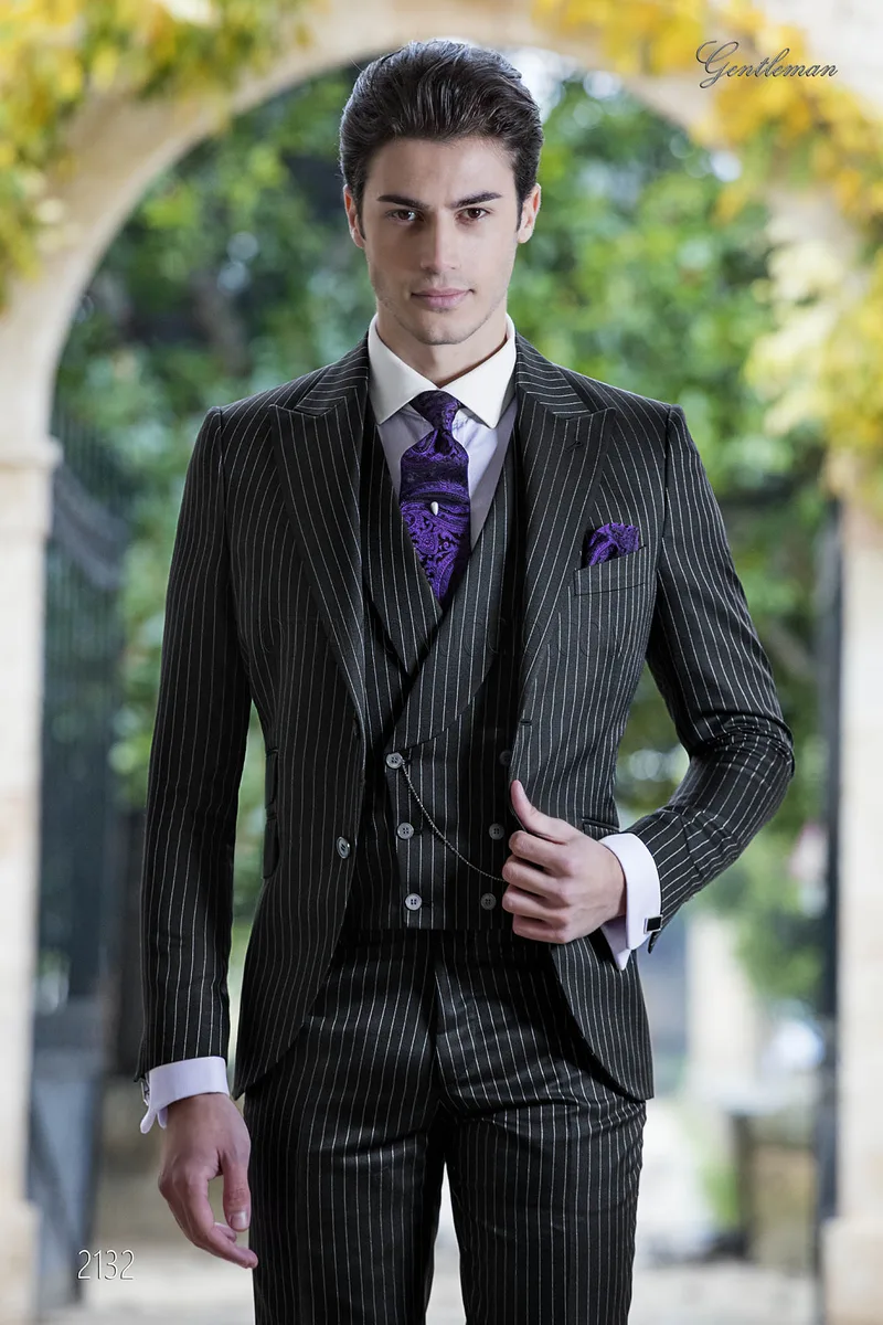 Abito da sposo moda gessato nero fashion 1