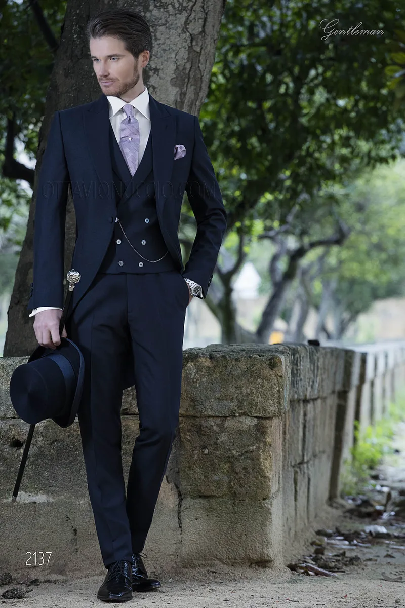 Tight abito da cerimonia uomo blu in misto lana mohair 1