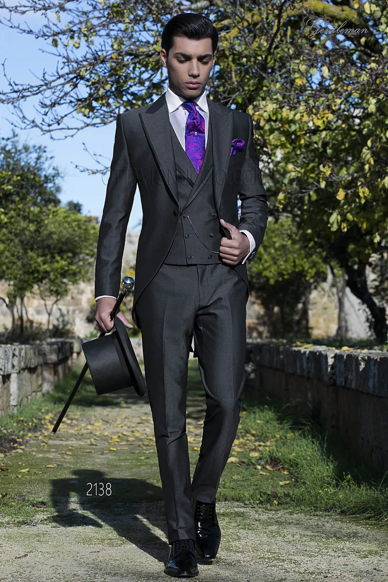 Abito da sposo tight moderno grigio scuro misto lana mohair 1