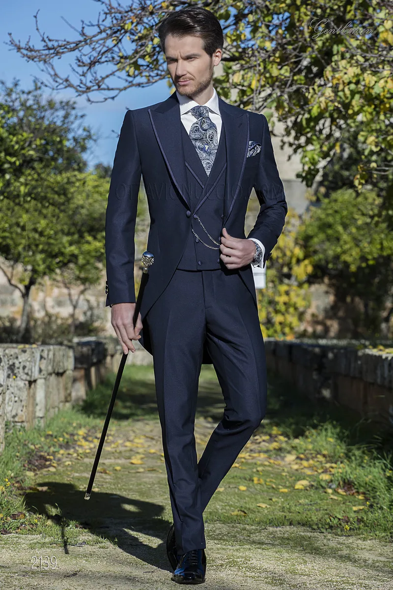 Completo da sposo tight moderno blu misto lana mohair 1