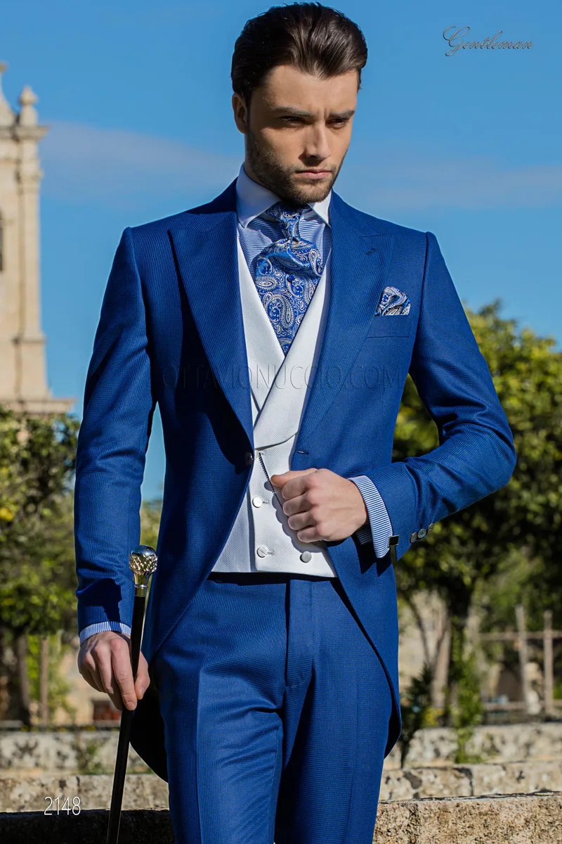 Abito da cerimonia uomo pied de poule blu, tight moderno – pa