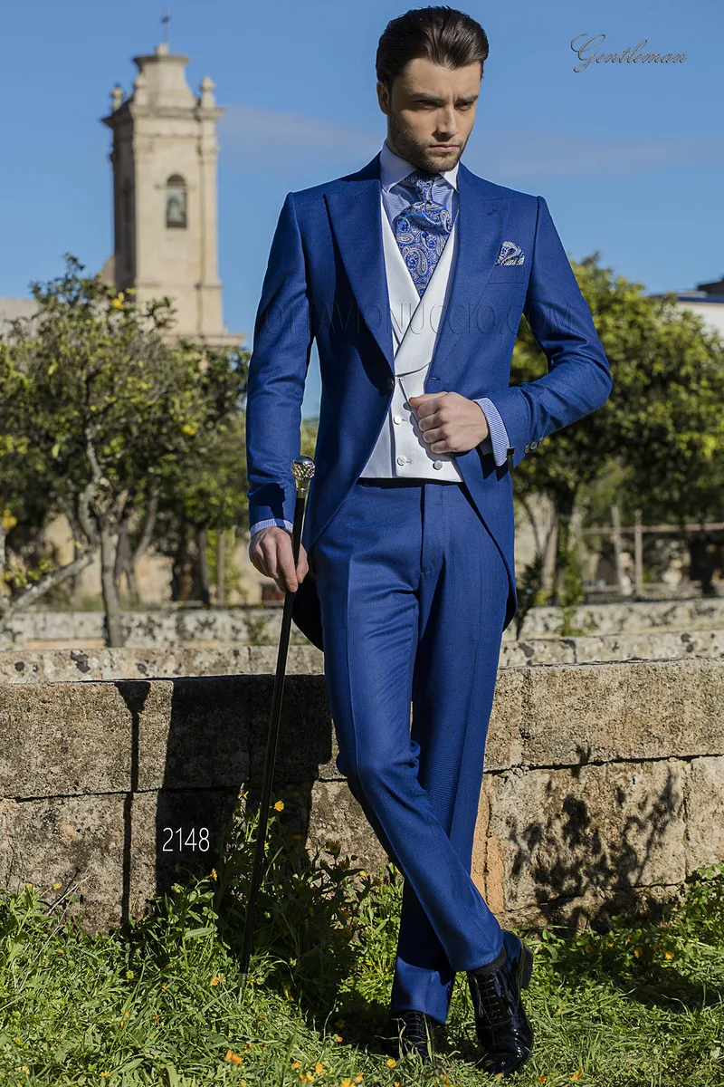 Abito da cerimonia uomo pied de poule blu, tight moderno – fi