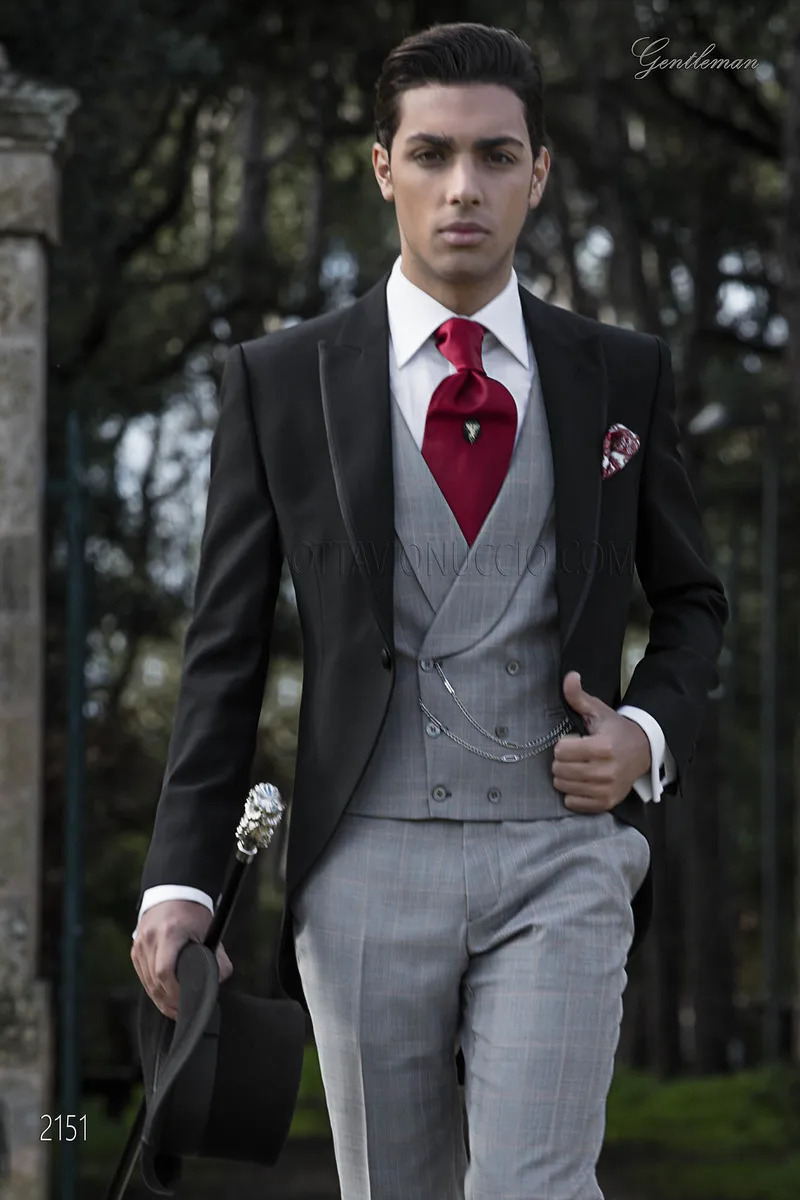 Abito cerimonia uomo, giacca nera e pantalone grigio principe di galles 1