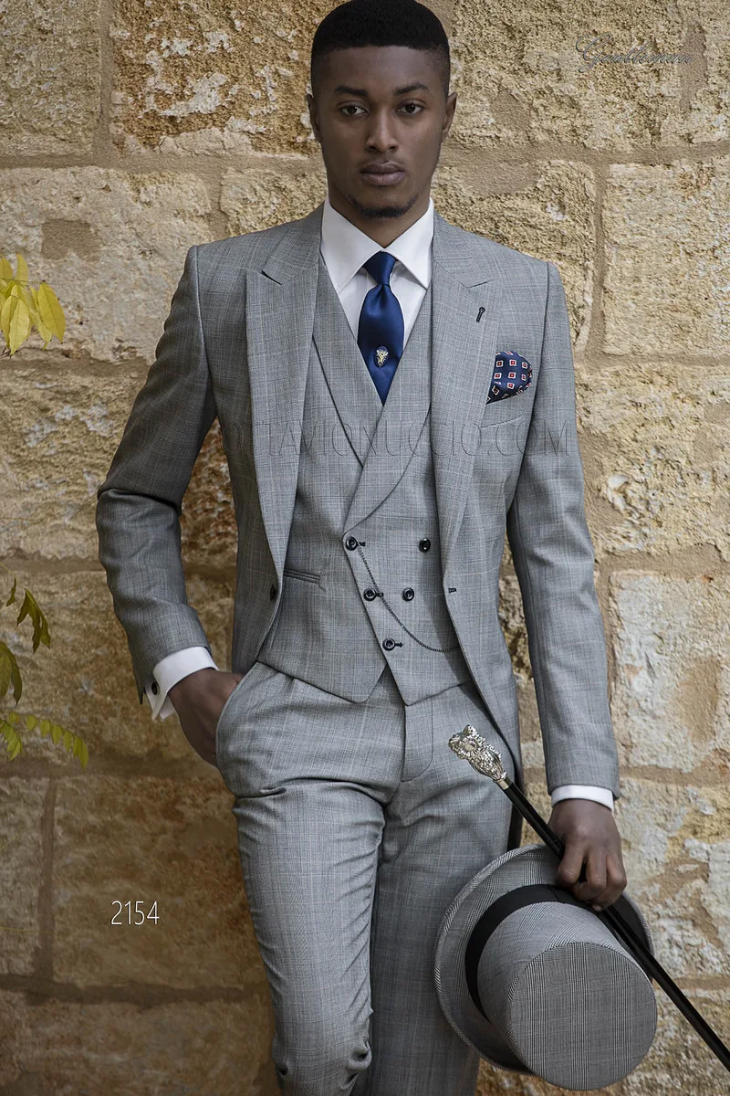 Vestito uomo principe di galles grigio da sposo 1