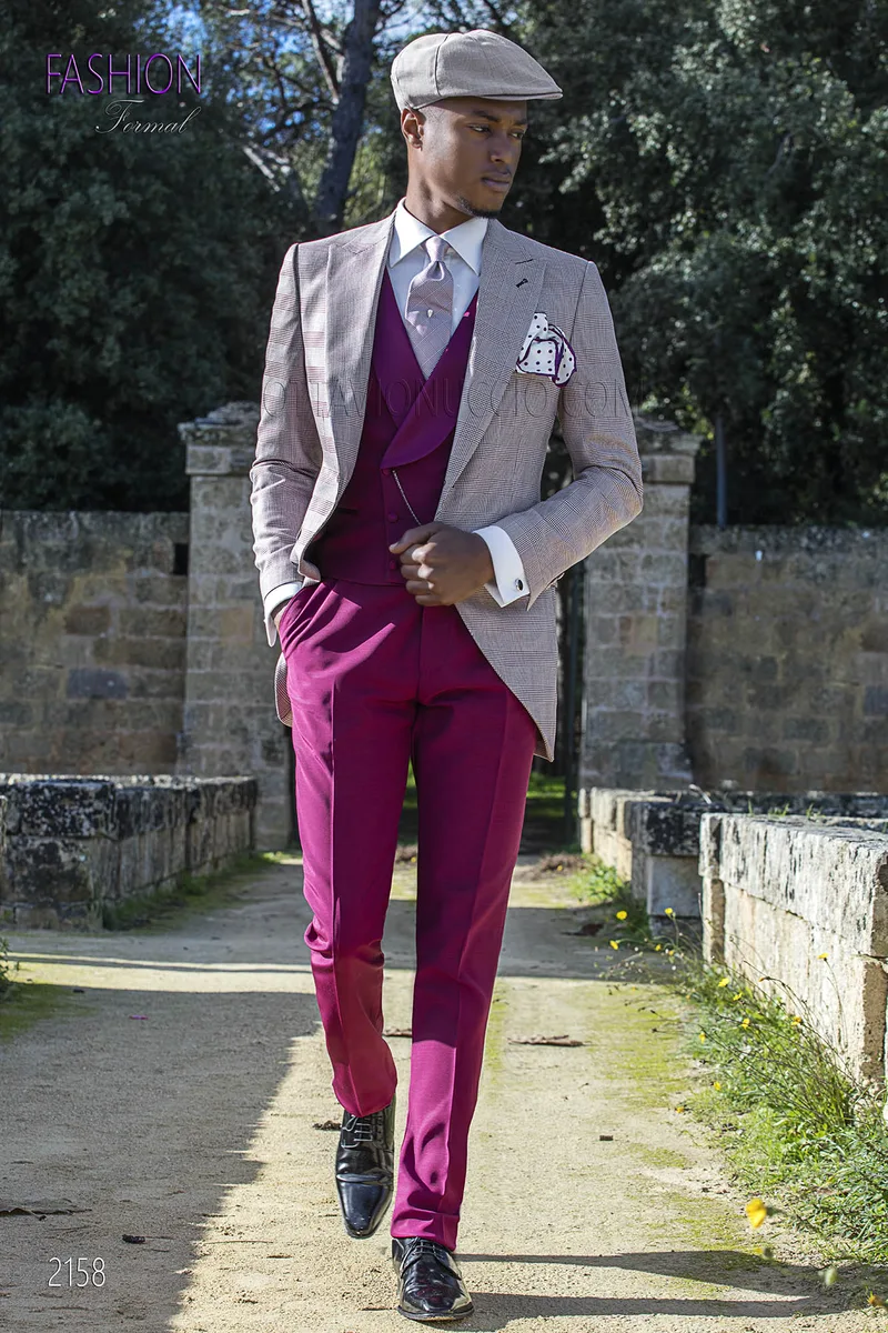 Vestito uomo principe di galles da sposo fashion check bordeaux 2
