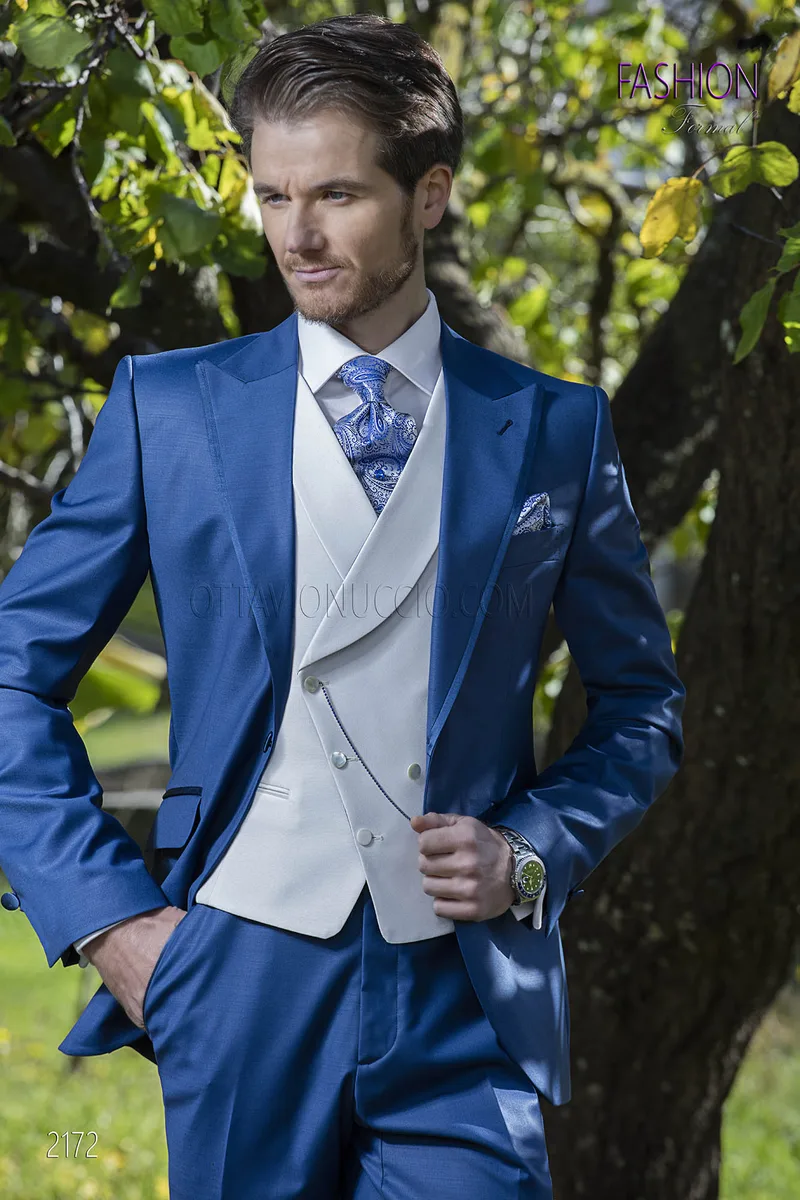 Vestito uomo moda sposo blu elettrico 1