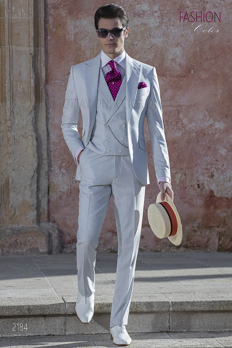 Completo sposo abito fashion pied de poule grigio perla 1