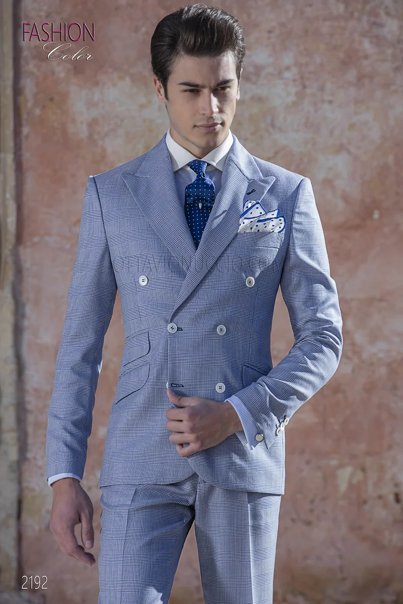 Abito doppiopetto principe di galles blu royal uomo fashion 1